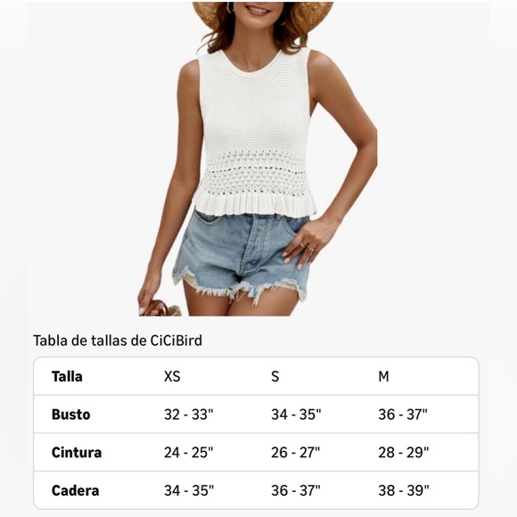 🤍 CiCiBird White Crochet Knit Tank Top – Size M (New with tags) - Picture 4 of 6